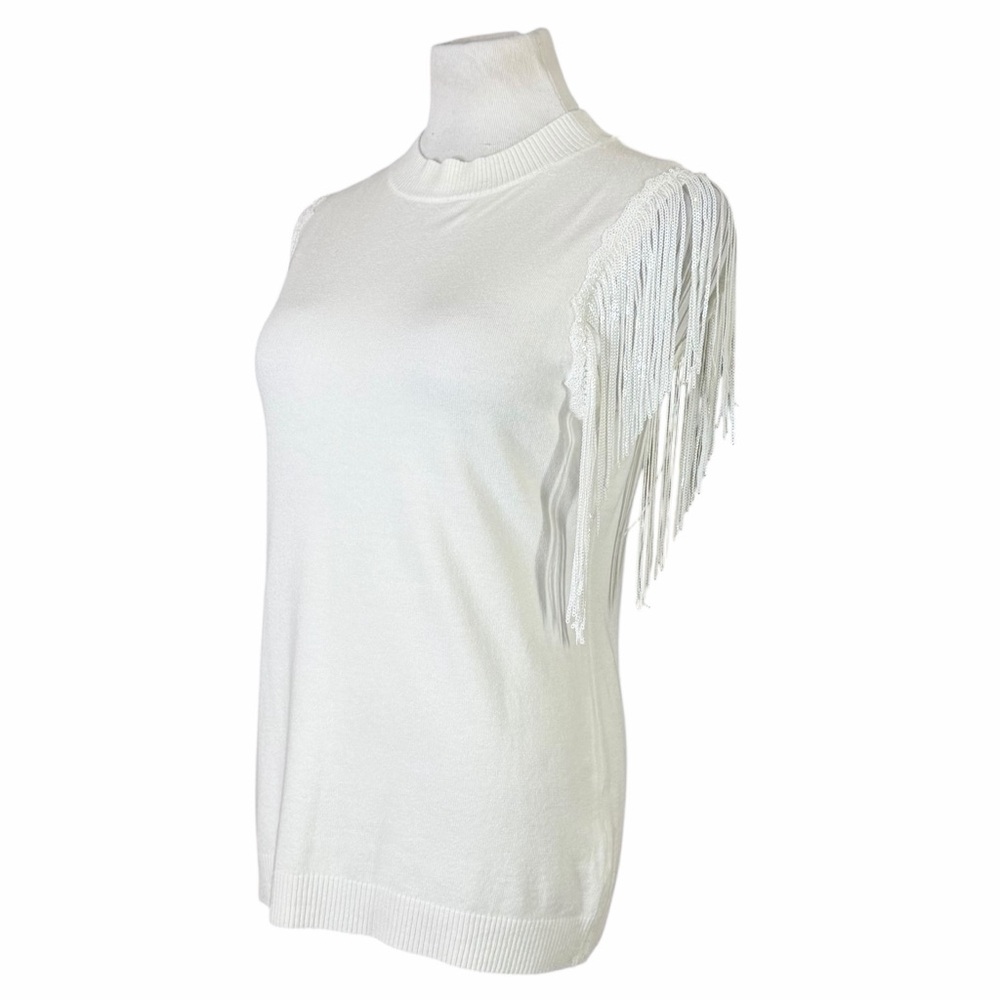 NWT On Twelfth White Sequin Fringe Sweater Tank Top - Size XL